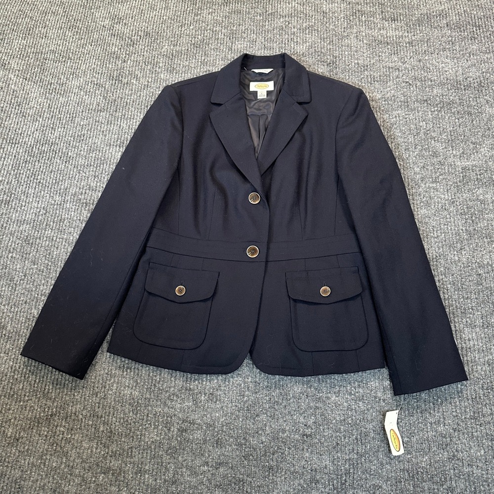 Talbots Italian Stretch Fabric Blazer 6 Navy Blue Two-Button Tailored Jacket